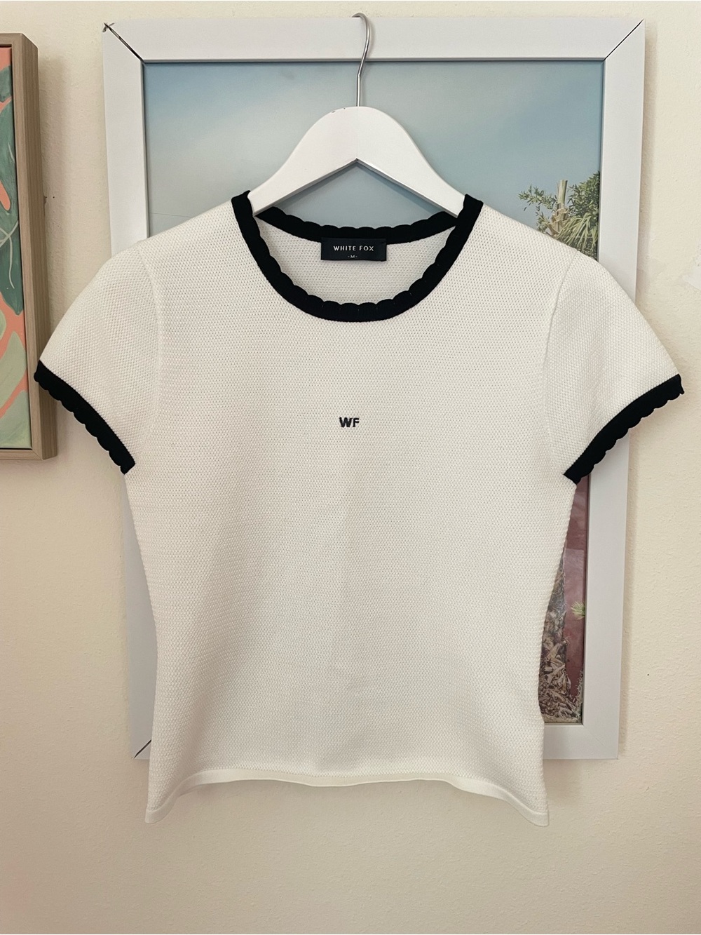 White Fox Boutique WF Embroidered Scalloped Trim Short Sleeve Knit Tee Top